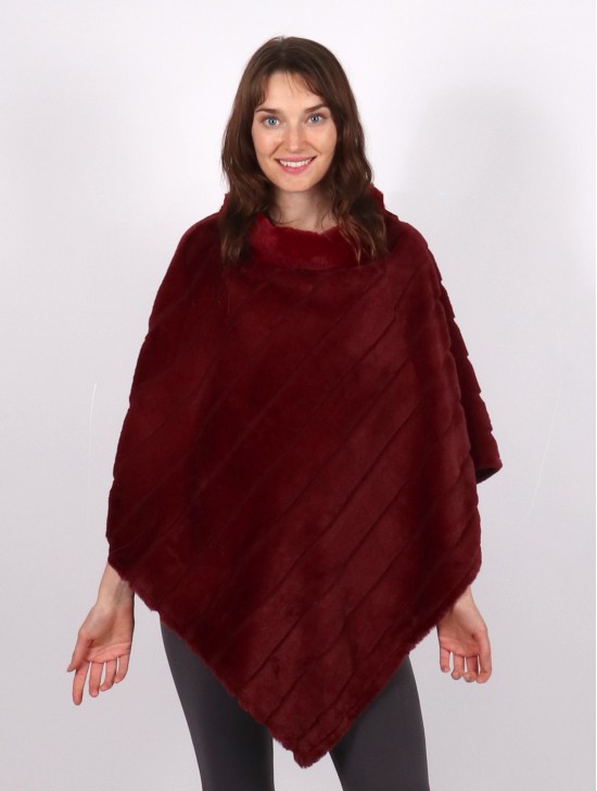 Soft Faux Fur Poncho W/ Diagonal Pattern 